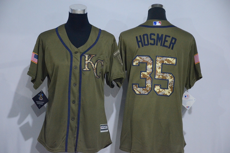 Womens 2017 MLB Kansas City Royals #35 Hosmer Green Salute to Service Stitched Baseball Jersey->women mlb jersey->Women Jersey